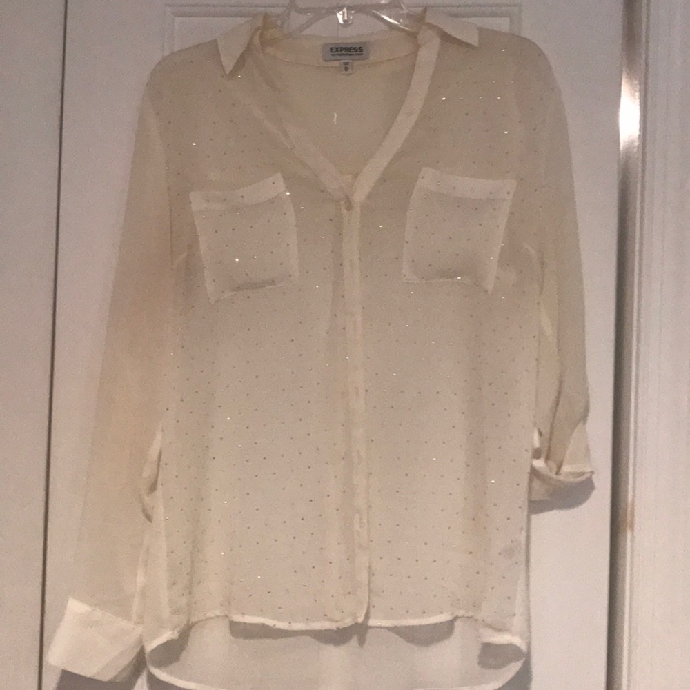 Express cream and silver translucent long sleeve